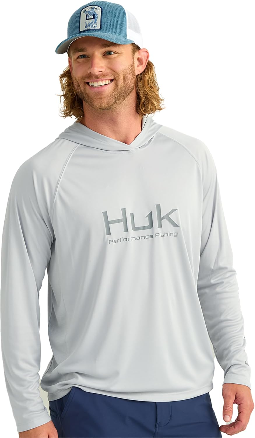 HUK Men’s Pursuit vented long sleeve fishing hoodie with UPF 50 sun protection